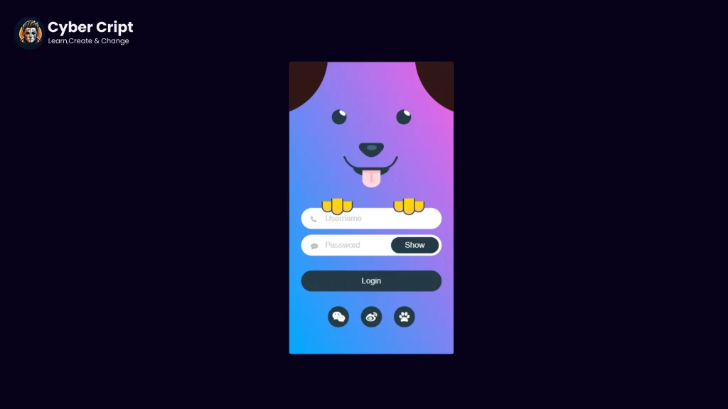 Cute Puppy Login Form Design Using HTML and CSS